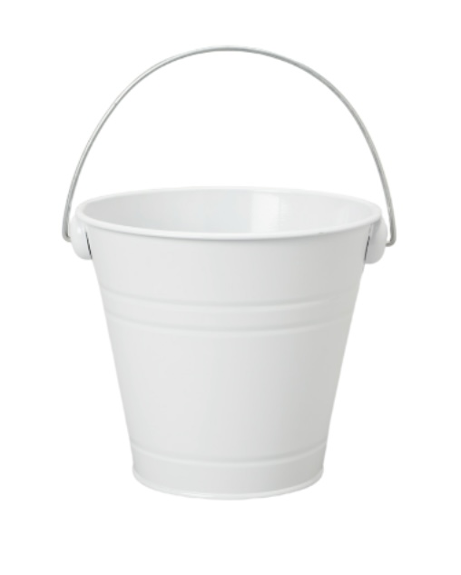 2.99 WHITE TIN METAL PAIL BUCKET 10 X 10 X 9 INCH 
